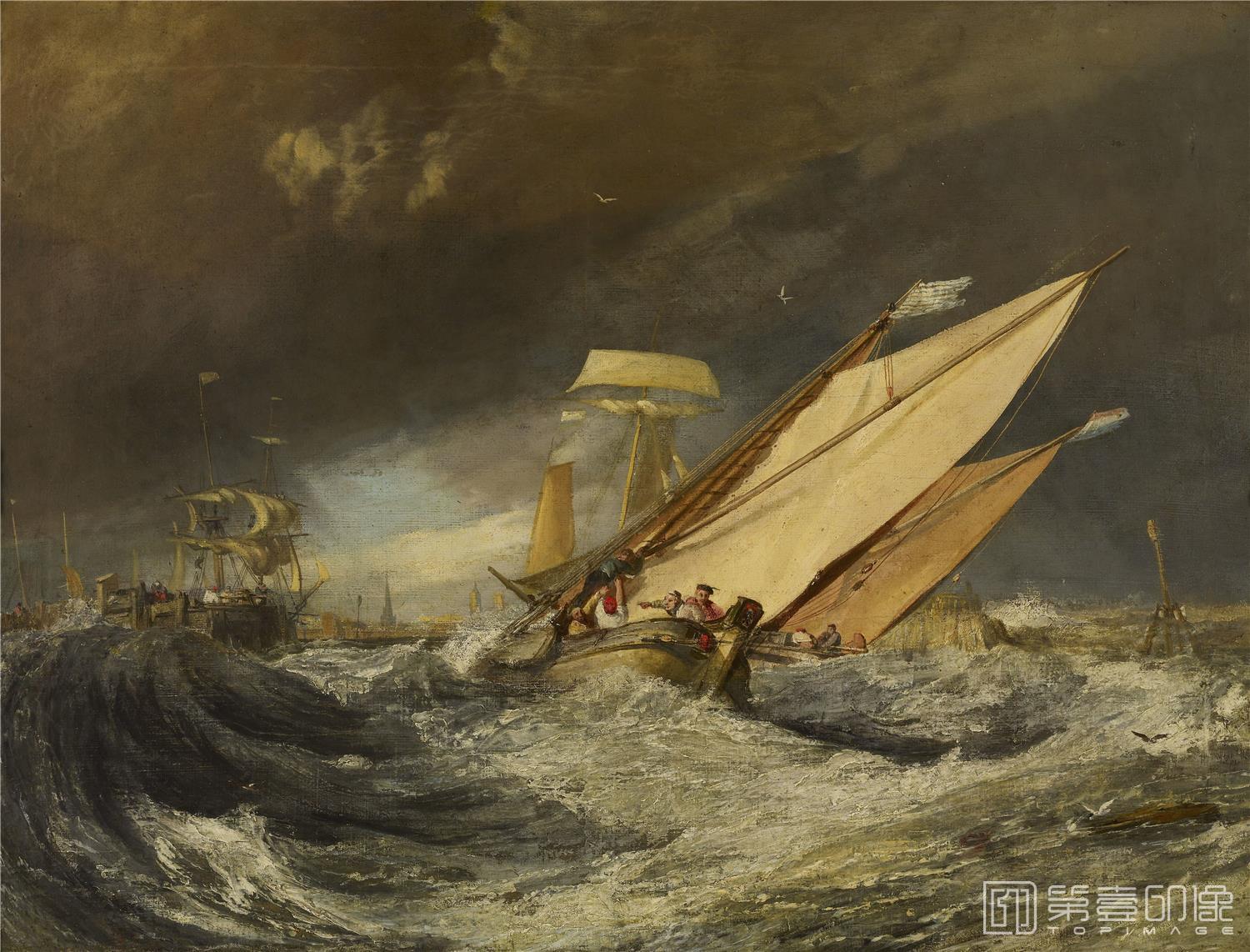 油画-美国弗里克美术馆藏画-Joseph Mallord William Turner - Fishing Boats Entering Calais Harbor, c. 1803-150